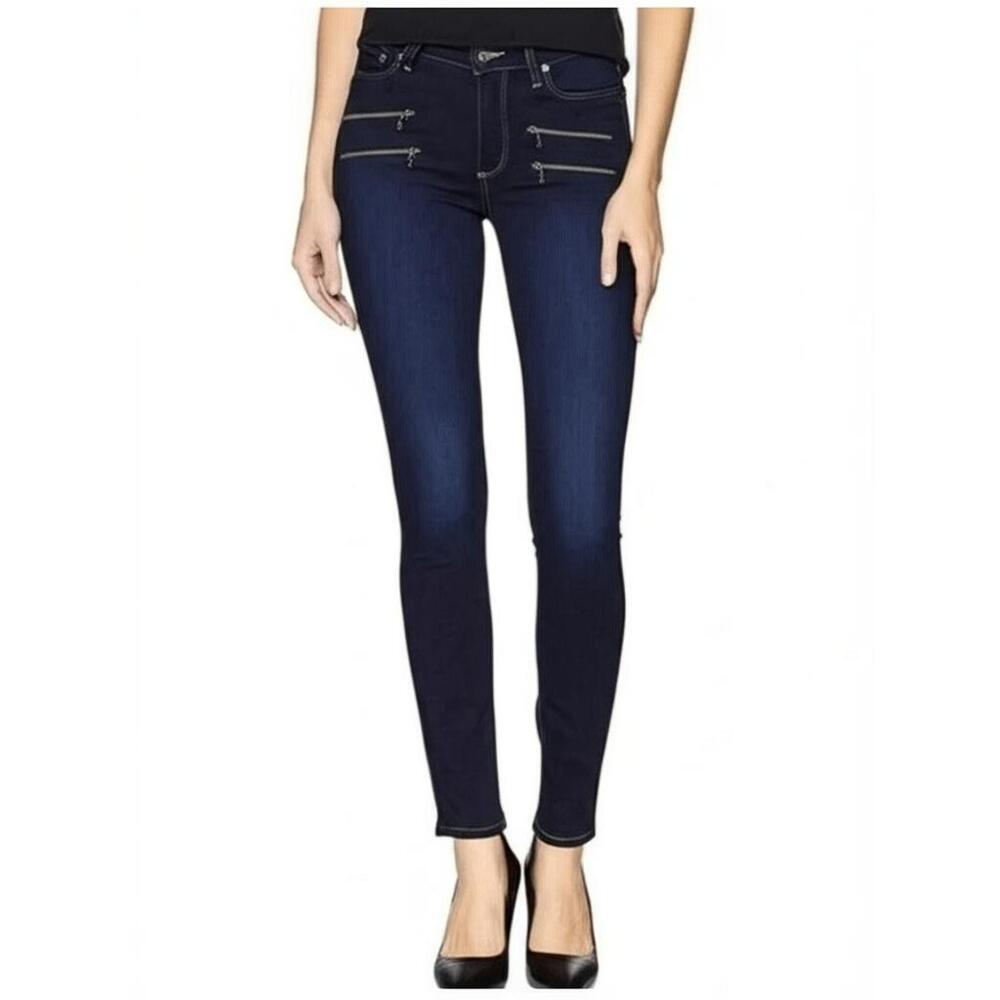 PAIGE Edgemont Ultra Skinny Jeans Twilight Dark Wash Edgy Zipper Size 27‎
